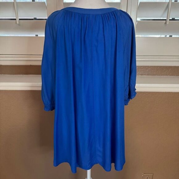 Lane Bryant Women's 22/24 Smock Sleeve Embroidered Tunic Top Blue White Beachy - Picture 5 of 8